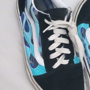 Vans Black and Blue Flame Sneakers
